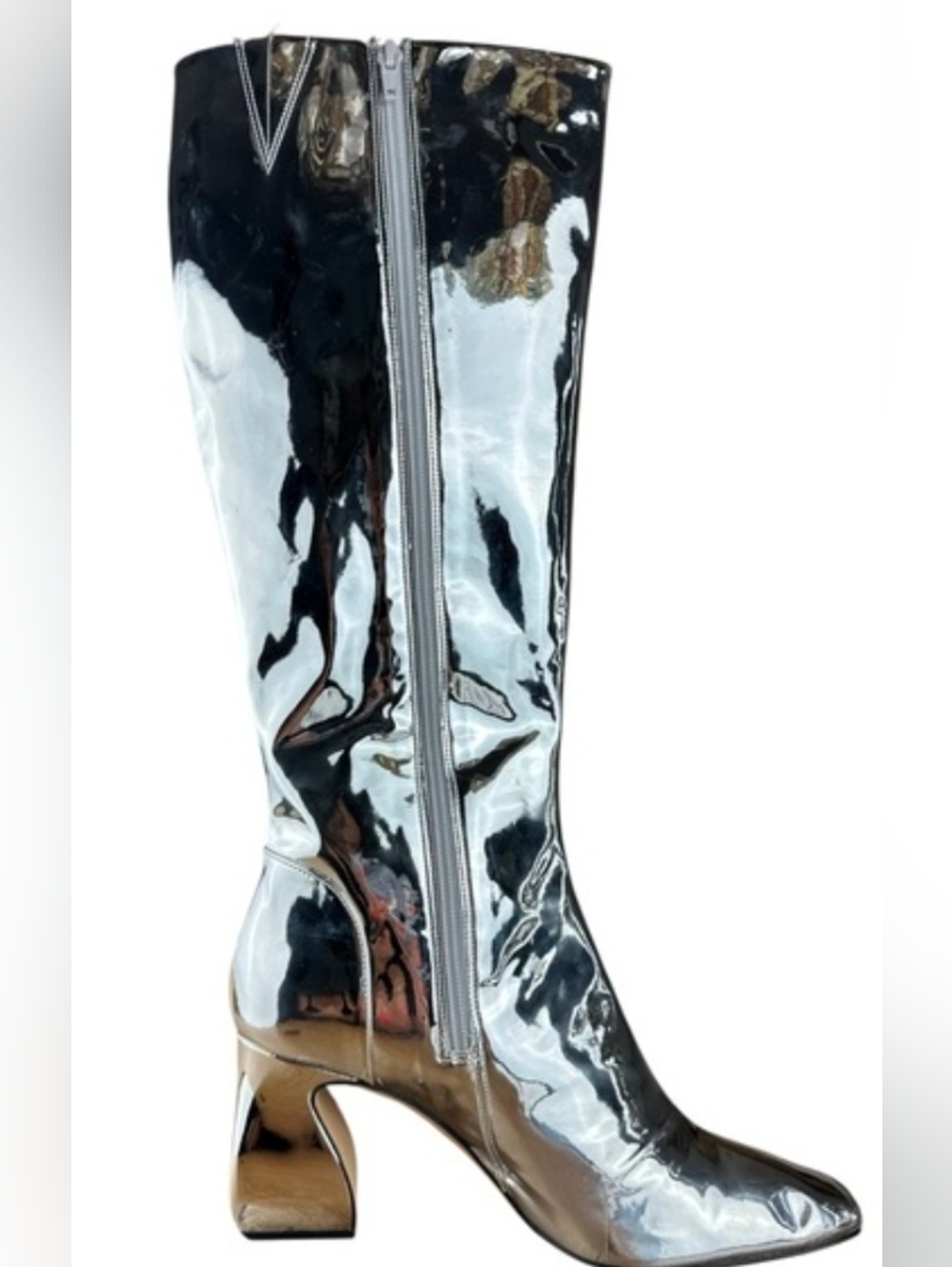 NWT-Gianni Bini Rylee Mirror Metallic Tall Boots, Size 6 - Silver - Picture 2 of 9